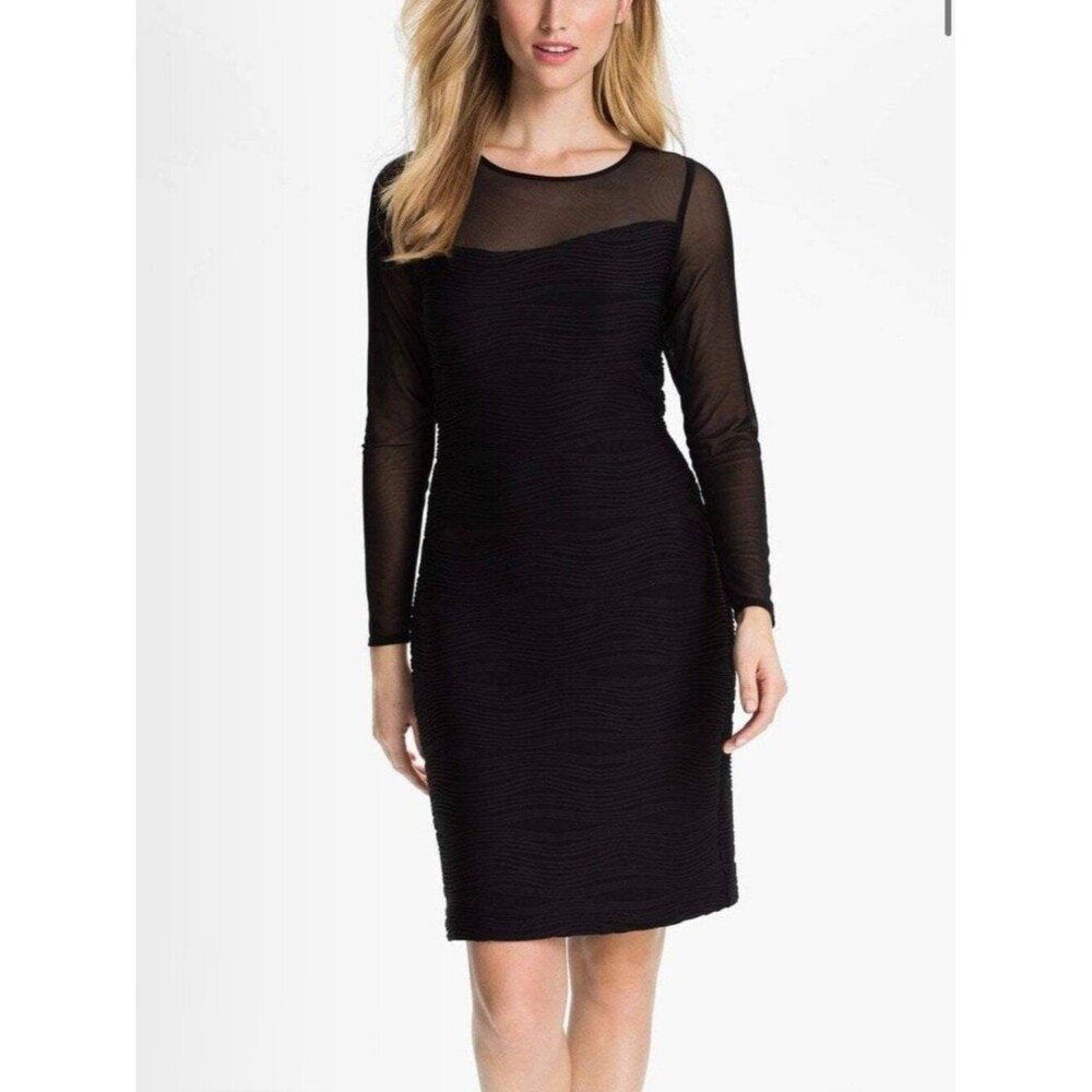 Donna Ricco New York Illusion Long Sleeve Wave Textured Dress Size 10